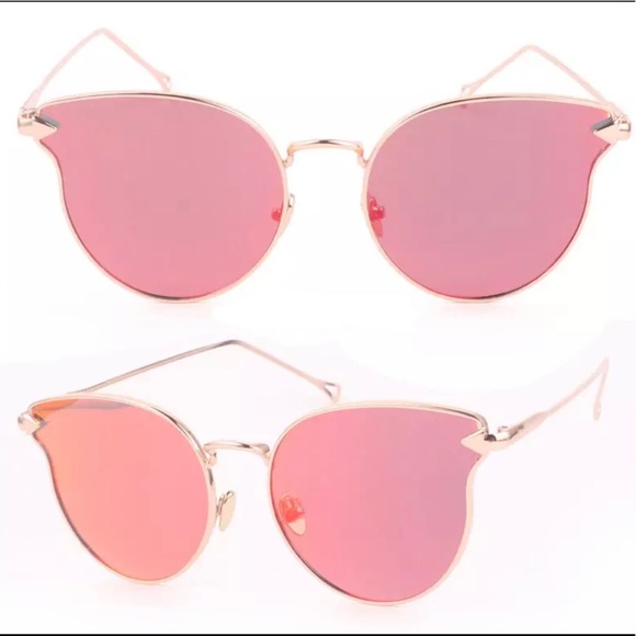 Cat-Eye Pink Mirror Gold Wire Rim Sunglasses - Picture 7 of 7